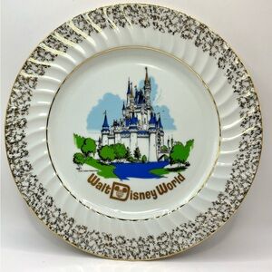 Vintage Walt Disney World Castle Plate Cinderella's Blue Gold Japan Made 10.2”